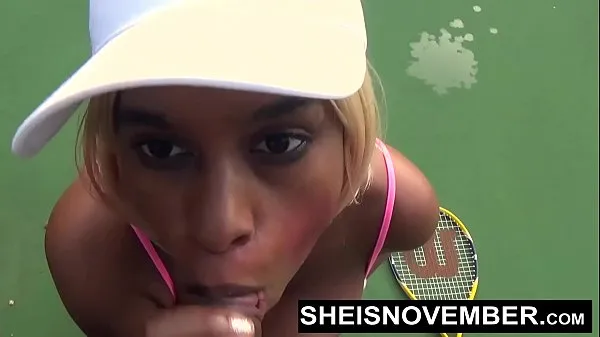 Show I'm Sucking A Stranger Big Cock POV On The Public Tennis Court For Beating Me, Busty Ebony Whore Sheisnovember Giving A Blowjob With Her Large Natural Tits And Erect Nipples Out, Exposing Her Big Ass With Upskirt While Walking by Msnovember fresh Movies