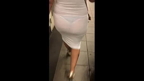 Tampilkan Wife in see through white dress walking around for everyone to see Film baru
