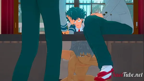 Vis Boku No Hero Yaoi 3D - Deku fucks Bakugou under the table while talking to Todoroki and Kaminari - Bareback Anal Creampie nye film