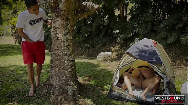 Show Annie Marin enjoys a threesome at an outdoor camp fresh Movies