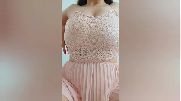Show Young cutie in pink dress playing with her big tits in front of the camera - DepravedMinx fresh Movies